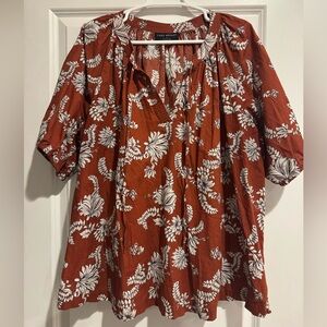 Lane Bryant Rust and White Floral Blouse